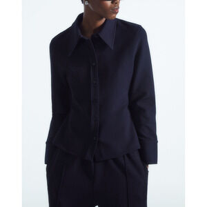 Cos Exaggerated-Collar Jersey Navy Blouse Size XS